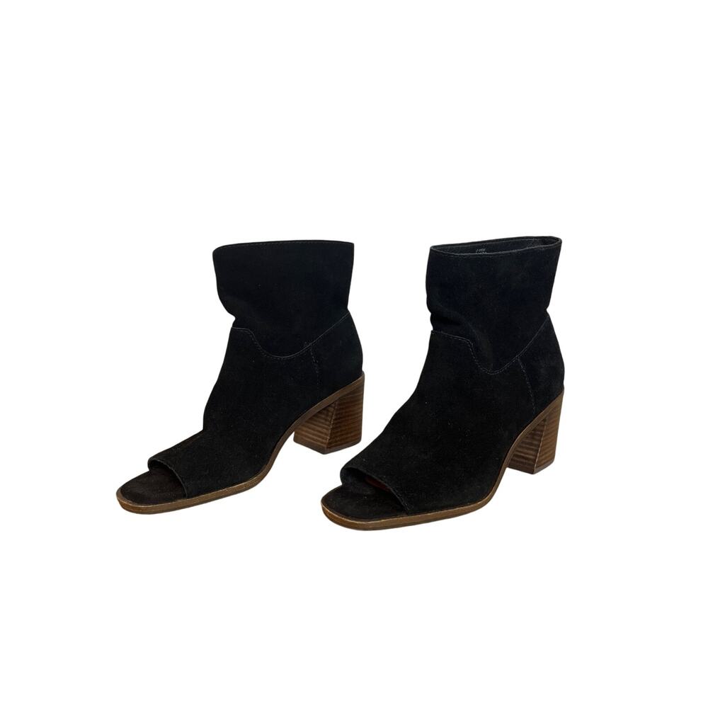 Lucky Brand Womens Ryemi Bootie Peep Toe Suede Size 7.5 Black Pull-On Fall Boho - Picture 1 of 8